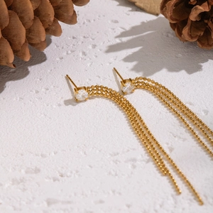 Eleganti orecchini a nappa in acciaio inossidabile placcato oro 18K con zirconi