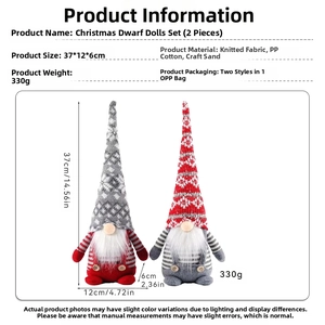 Detailed view of standing Christmas gnomes with knitted hats and 37cm size dimensions