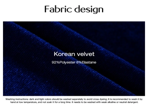 Detail of dark blue Korean velvet fabric made of 92% polyester and 8% elastane