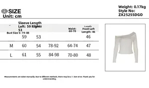 Tableau des tailles pour le t-shirt sexy à manches longues et épaule asymétrique femme