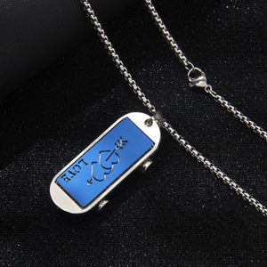 Collier skateboard hip hop en acier inoxydable avec pendentif cœur bleu et chaîne à billes