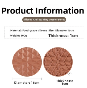 Detailed specs of food-grade silicone trivet with geometric pattern and 1cm thickness