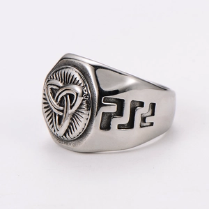 Vintage stainless steel signet ring for men featuring a Celtic Triquetra knot design