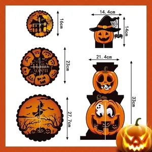 Halloween pumpkin cake stand size guide with various festive decoration dimensions