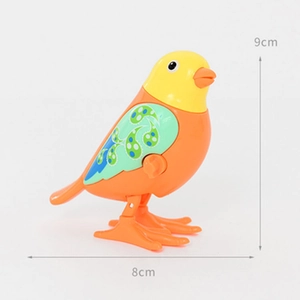Détail de l'oiseau mécanique orange de 9cm avec clé à remonter et dimensions