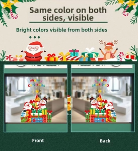 Detailed view showing double-sided Santa Claus and snowman static window stickers