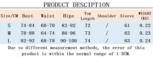 Detailed size guide table for long sleeve U-neck bodysuit including CM measurements