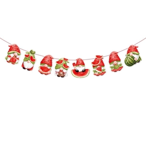 Detail of colorful paper watermelon gnome bunting banner for summer party decorations