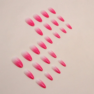 Set of pink ombré almond stiletto press-on nails with glossy gradient finish