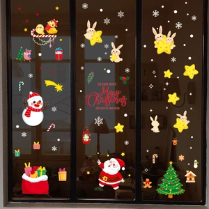 Christmas window static stickers with Santa, snowman, and reindeer for holiday glass decor