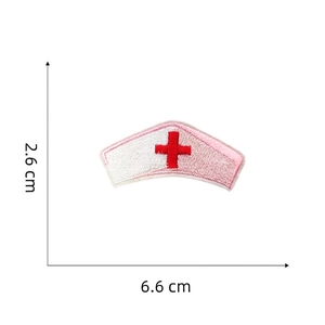 Detail showing measurements of nurse hat embroidery patch with a red medical cross