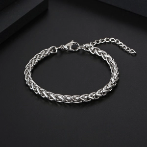 Bracelet Chaîne Tressée En Acier Titane Bracelet Maillon Épi Minimaliste Avec Fermoir Mousqueton Réglable Bijoux Punk