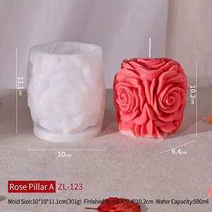 Detail view of flower column silicone mold for rose scented candles and wax crafts