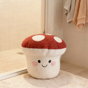 Mushroom Shape Plush Stool Cushion For Bedroom Decor Soft Red White Polka Dot Smiley Face Doll Gift For Kids Girls