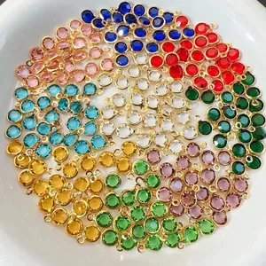 Colorful faceted round glass charms with gold plated bezels for DIY jewelry making