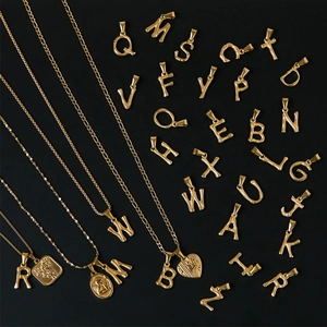 Bamboo Texture Initial Letter Pendants 18K Gold Plated Stainless Steel 3D Alphabet Charms DIY Jewelry Making Necklaces