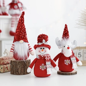 Christmas gnome snowman and reindeer plush doll set with red sequins for home decor