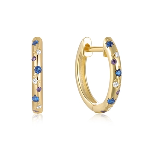 S925 silver hoop earrings with gold plating and colorful star and moon zircon stones
