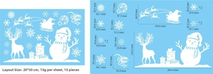 Detailblatt mit Maßen für Weihnachts-Fenstersticker mit Weihnachtsmann und Rentieren