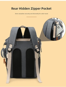 Detail of baby diaper bag with hidden anti-theft back pocket and breathable mesh straps
