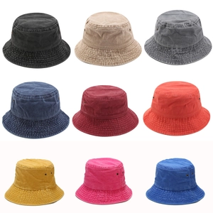 Chapeau Bob en Coton Lavé Unisexe Vintage Protection Solaire Extérieur Chapeau de Pêcheur Pliable Uni Été Voyage Casquette