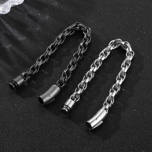 Vintage oxidized titanium steel twist chain bracelet for men in silver and black metal