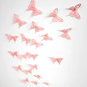 Pink 3D hollow butterfly wall stickers for party decoration in various sizes