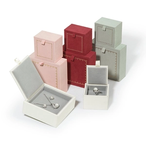 Vintage jewelry gift boxes with gold trim for rings and necklaces in multiple colors