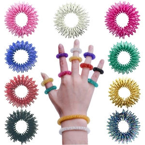 Multi-colored mini spring finger massage rings made of durable metallic coils for stress relief