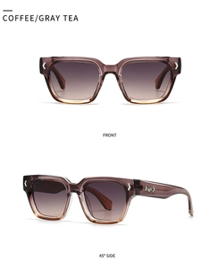 Front- und 45-Grad-Seitenansicht der quadratischen Kaffeeverlauf-Sonnenbrille mit Metall