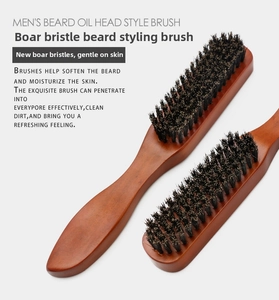 Detail of wild boar bristles and solid wood handles on professional hair and beard brushes
