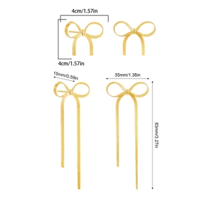 Detailed size specifications for 18K gold bow earrings with elegant long tassel chain