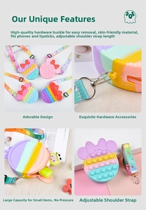 Detail of kids rainbow silicone pop bag with Minnie bow and adjustable printed strap