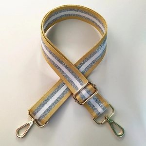 Adjustable ginger nylon shoulder strap with silver sequin stripes and gold metal hooks