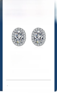 Detail view of oval cut moissanite earrings in s925 silver with product specifications