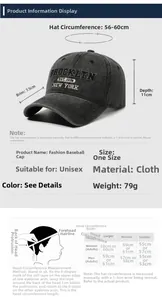 Infographie du guide des tailles pour casquette de baseball vintage en coton délavé