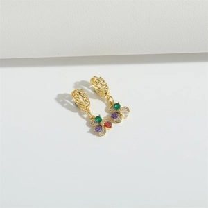 Minimalist gold triangle earrings with vibrant colorful pear-cut crystal gemstones
