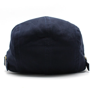 Classic navy blue cotton beret hat with adjustable metal buckle for men and women
