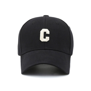 Classic black cotton baseball cap with white embroidered letter C for men and women