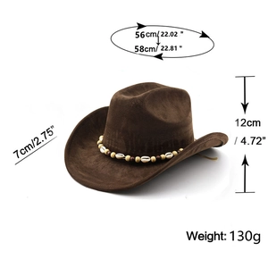 Guide des tailles détaillé du chapeau de cowboy en daim marron avec bande de perles
