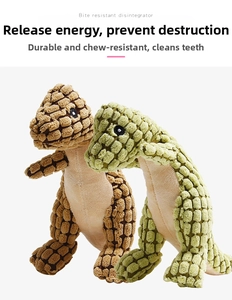 Durable dinosaur plush dog toy with textured fabric for bite resistance and teeth cleaning