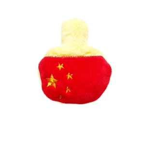 Cute plush badminton racket accessory featuring a red and yellow star flag design