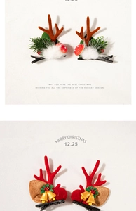 Detail of Christmas reindeer antler hair clips with pine needles and festive decorations