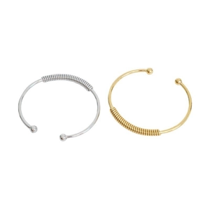 Minimalist adjustable stainless steel spring cuff bracelet in gold and silver finish
