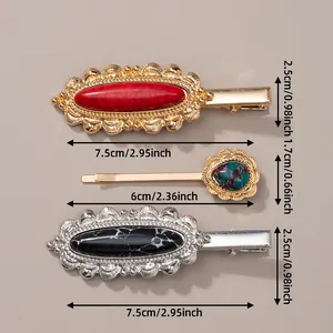 Detailed size measurement chart for colorful turquoise stone hair clips and hairpins