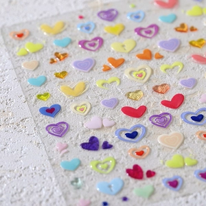 Embossed Heart Nail Art Stickers Colorful Self Adhesive Heart Pattern Decals Manicure DIY Decoration