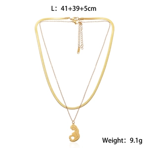 Double-layered gold stainless steel necklace with pregnant mother silhouette pendant