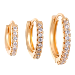 Three-piece set of gold-plated hoop earrings featuring sparkling pave zirconia crystals