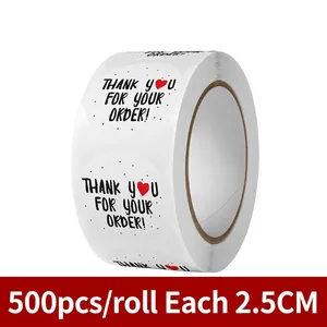 Detail of round Thank You for Your Order roll stickers with red heart motifs