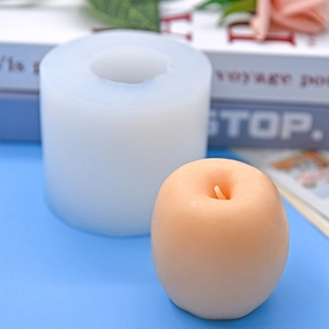 3D apple-shaped silicone mold for DIY candles and cakes, with soft pink finished product